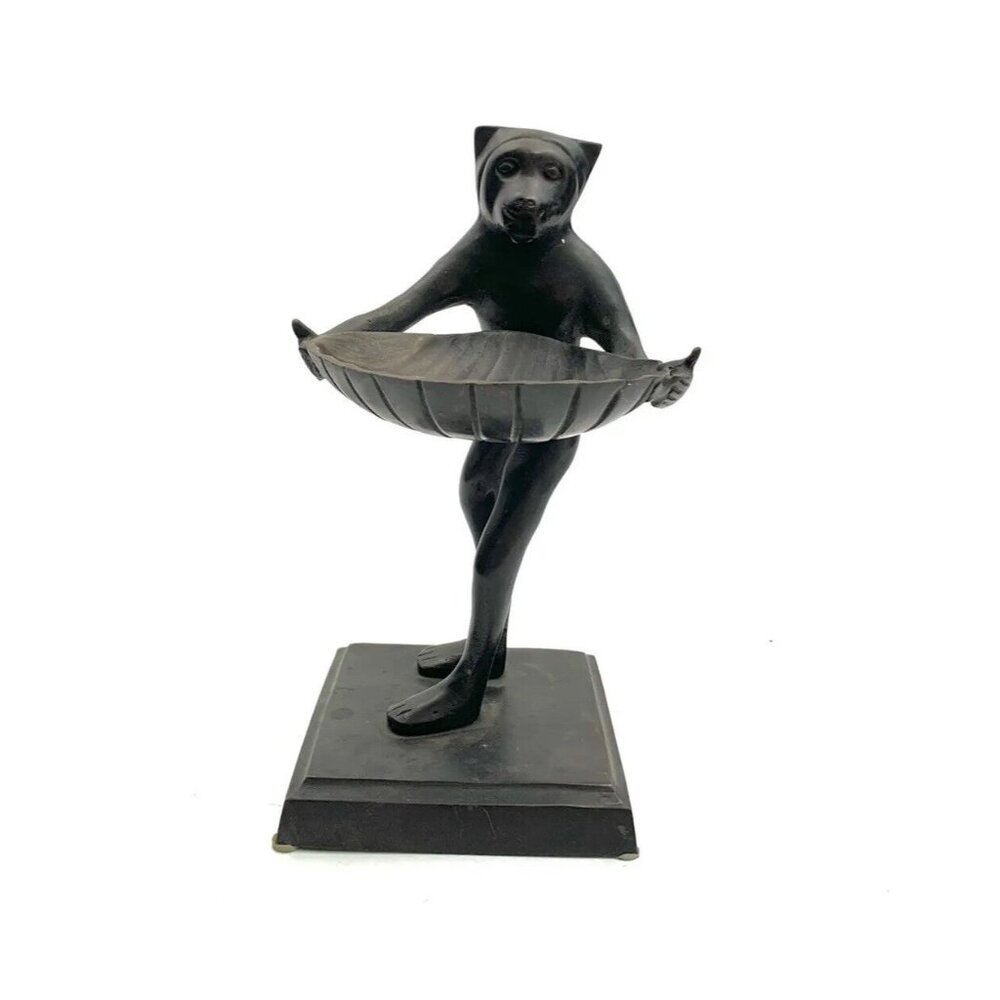 Monkey Holding Tray Vintage Bronze Metal Figurine for Home Decor